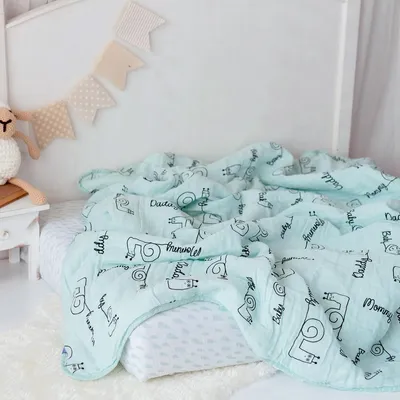 Zdjęcie produktu dla Milk&Moo Sangaloz muślinowy puszysty kocyk dziecięcy, 100% bawełna, muślinowy kocyk dziecięcy do wózka i gondoli, 90x110 cm, niebieski, Türkiye
