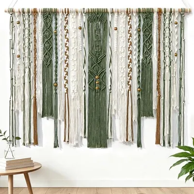 Productafbeelding van PromoHome® Grote macramé wandtapijt, bohemien wanddecoratie, groen, 98x75 cm