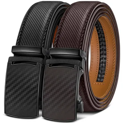 Produktbild von Gürtel Herren 2er Ratsche Automatikschließe Leder 35mm Breit Verstellbar 110cm Schwarz/Tiefbraun