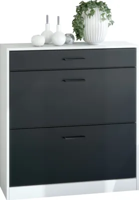 Produktbild von Vladon Schuhschrank Schuhkipper Elvas 89 x 95,5 x 27 cm, Germany, Korpus in Weiß matt, Front in Schwarz matt | Große Farbauswahl