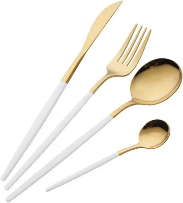 Productafbeelding van Bestekset 16-delig, wit en goud, 4 personen, roestvrij staal, voor dinertafel