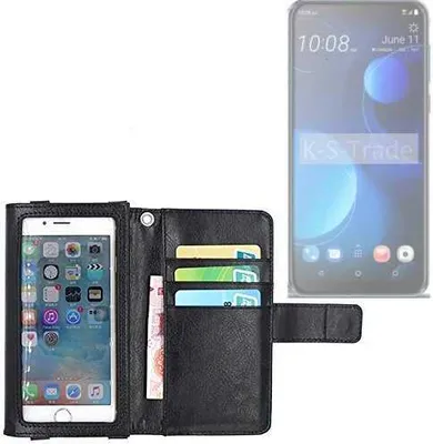 Produktbild von K-S-Trade Handy Hülle Schutz Hülle Kompatibel mit HTC Desire 19 Plus Case mit Displayschutz / Schutzfolie Flip Cover Wallet case Etui Hülle schwarz
