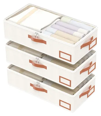 Zdjęcie produktu dla Torba do przechowywania odzieży 60x30x15 cm, 3-częściowa, pod łóżko, beżowa, z okienkiem