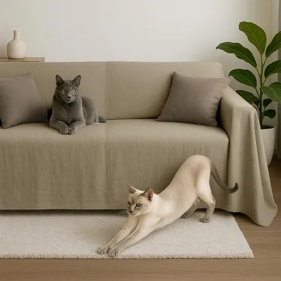 Sofaüberwurf 100% Bio-Baumwolle, Beige Delta, 180x275 cm