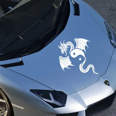 Produktbild von Aufkleber - Autoaufkleber "Yin Yang Drache" 50cm x 40cm Weiß - Tuning Carystyling Heckscheibe Auto