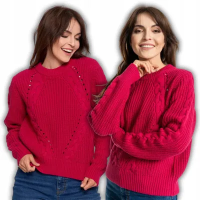 Productafbeelding van Warme Damespullover, Gerilleerd Weven, Elegant, Klassiek, Moraj, Maten 2Xl/3Xl