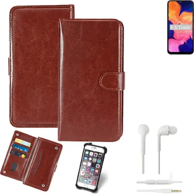 Produktbild von K-S-Trade 360° Hülle kompatibel mit Samsung Galaxy A10 inkl. Headphones braun Kunstleder Case BookCase WalletCase Kunstlederederhülle Handyhülle,