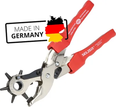 Produktbild von Revolver Lochzange mit Hebelunterstützung  bis zu 70% Kraftersparnis  6 auswechselbare Lochpfeifen   Germany  2/2,5/3/3,5/4/4,5 mm  von Langlauf Schuhbedarf