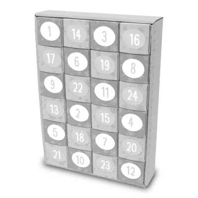 Produktbild von itenga SET Adventskalender zum Füllen Würfel 6,5cm + Sticker Z31 + Würfel (Schneeflocken)