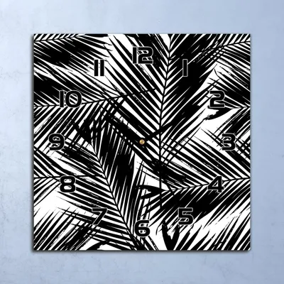 Produktbild von Wanduhr Echt-Glas-Küchenuhr weiß-schwarz Blätter Quarz 30x30 Deko Bilder