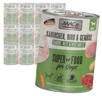 Produktbild von MAC's Dog 12x800g Getreidefreies Nassfutter für Hunde mit Kaninchen, Rind und Gemüse