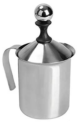 Handmilchaufschäumer, Edelstahl, Doppelsieb, 400 ml, silber