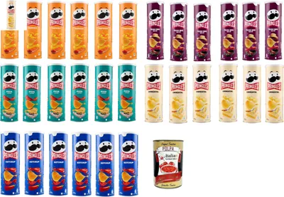 Produktbild von Testpaket Chips, Party chips, der unwiderstehliche Snack in der praktischen Dose knackige Chips Einzelpackung 30x 175g + Italian Gourmet polpa 400g