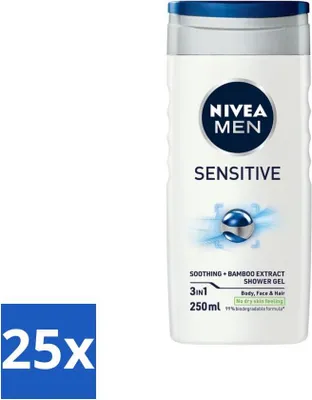 Obrázek produktu pro Nivea Men Sensitive sprchový gel - hydratační - 250 ml - hodnotné balení - 25 kusů