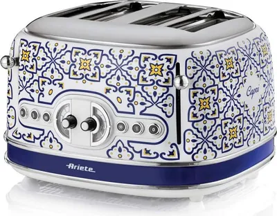 Immagine prodotto di Ariete Capri 0156/0C, 1600W, 4 fette, 3 funzioni, 6 livelli, vassoio raccogli briciole estraibile, bianco/blu