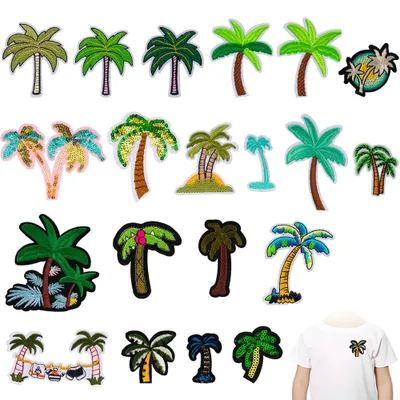 Bügelpatches Kokosnuss-Palme, 20 Stück, gestickt, für Kleidung