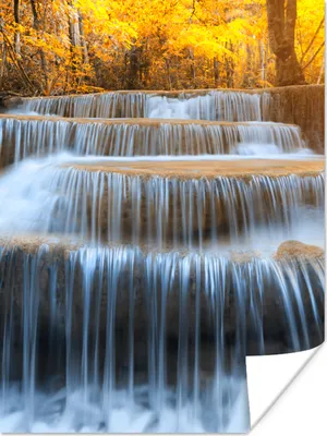 Produktbild von MuchoWow® Poster Wasserfall - Natur - Bäume - Herbst - Landschaft 90x120 cm - Wohnzimmer