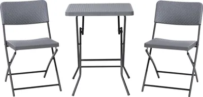 Produktbild von BELIANI Balkonset Grau Kunststoff 3-teilig Geflochtene Optik Modernes Design Quadratischer Tisch mit 2 Stühlen Klappbar Garten Outdoor Terrasse