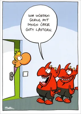 Produktbild von Cartoon-Postkarte Ralph Ruthe "Wir würden gerne mit Ihnen über Gott lästern."