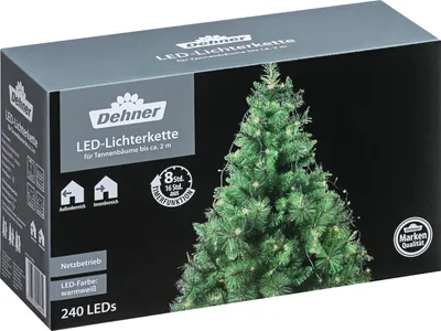 Produktbild von Dehner LED Lichterkette für Weihnachtsbäume, 240 LEDs, warmweiß, Länge 200 cm, 3.6 W, Schutzklasse II / Schutzart IP44