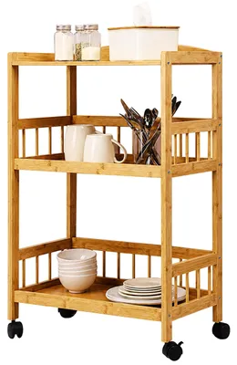 Servierwagen aus Bambus, 3 Ablagen, 80x53x30 cm, Natur