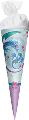 Produktbild von Geschenk-Schultüte klein Drachenliebe 50 cm rund Tüllverschluss Zuckertüte Schulanfang