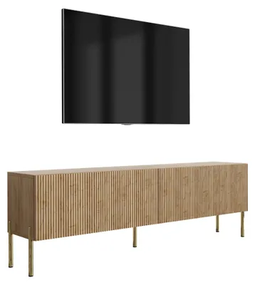 Immagine prodotto di Mobile TV con frontali scanalati, rovere Craft, gambe dritte color oro, 170 × 32 × 52 cm