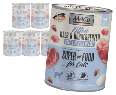 Zdjęcie produktu dla MAC's Kitten 6x800g Bezzbożowa Mokra Karma Dla Kociąt Cielęcina Serca Drobiowe