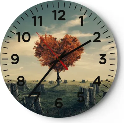 Produktbild von Wanduhr - Rund - Glasuhr - Baum Natur Wiese - 30x30cm - Schleichendes Uhrwerk - Lautlos - zum Aufhängen bereit - Dekoration Modern - Wanddekoration aus Glas - C4AR30x30-3751