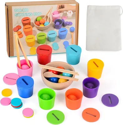 Productafbeelding van Montessori Speelgoed vanaf 1 2 3 jaar - Babymotoriekspeelgoed - Hout - Kleuren - Sorteerspel - Stapelspel