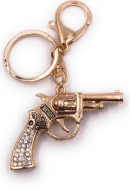 Produktbild von Onwomania Schlüsselanhänger Pistole Glitzer Strass Waffe Gefährlich Metall Anhänger Charm