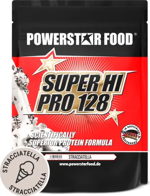 Produktbild von Powerstar SUPER HI PRO 128 | Mehrkomponenten Protein-Pulver 1kg | Höchste Biologische Wertigkeit | Protein-Shake zum Muskelaufbau | Stracciatella