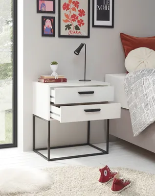 Obrázek produktu pro SUNA Nachttisch in Weiß - Moderner Nachtschrank mit Schubladen und schwarzem Metallgestell - 60 x 65 x 38,5 cm (B/H/T)