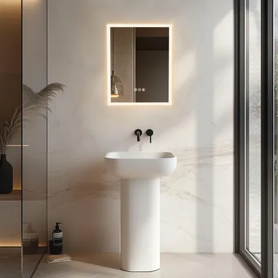 Produktbild von Vrygle LED Badspiegel 40x50cm: Wandspiegel Badezimmer mit Beleuchtung, Touch Schalter, Dimmbar Beschlagfrei