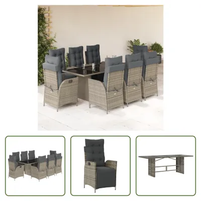 Produktbild von The Living Store 9-tlg. Garten-Essgruppe mit Kissen Grau Poly Rattan