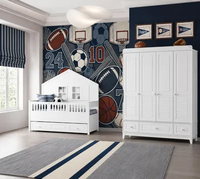 Productafbeelding van Witte kinderkamer set met kinderbed in huisstijl en een garderobekast