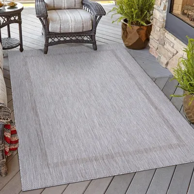Produktbild von Homebyhome In- & Outdoor Teppich - Wetterfestes Flachgewebe in Sisal-Optik mit Bordüre, Küchenteppich, Terrasse, Wohnzimmer Grösse: 240x340 cm
