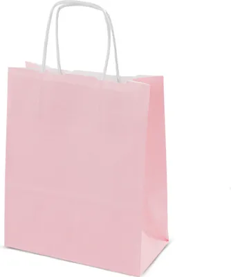 Zdjęcie produktu dla Pastelowe różowe torebki papierowe 18×8×22,5 cm – 25 szt. torebki na prezenty i zakupy