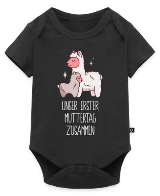 Produktbild von Spreadshirt Erster Muttertag | Lama Kurzarm Tages Baby Body, 86 (12-18 M.), Schwarz