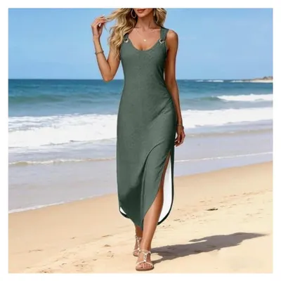 Produktbild von Damen Strandkleid Lang Sommerkleid Elegant Tankkleid Lässig Locker Trägerkleid Maxikleid Ärmellos V-Ausschnitt Swing Freizeitkleid
