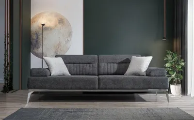 Zdjęcie produktu dla Szary salon 3-osobowa sofa z tkaniny nowoczesny design materiał tekstylny