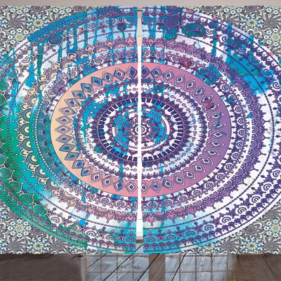 Produktbild von ARANDE Ethnisch Gardine, Klassisches ethnisches Mandala in den verschiedenen Details östliche Rituale gezeichnetes Design, 280 x 175 cm, Lila und Blau