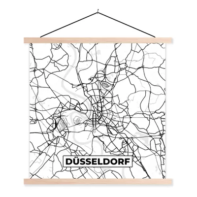 Produktbild von MuchoWow® Textilposter Karte - Düsseldorf - Stadtplan 40x40 cm mit holzfarbenen Rahmen - Posterleiste