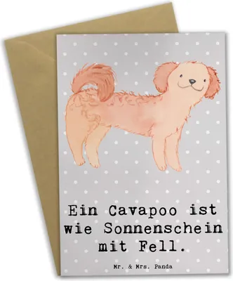 Produktbild von Mr. & Mrs. Panda Glückwunschkarte Cavapoo Sonnenschein - Grau Pastell - Geschenk, Hunderasse, Hundeliebhaber, treuer Begleiter, hypoallergene Rasse, Hunderassen