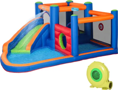 Obrázok produktu pre Nafukovací hrad s vlnitou stienkou, skákacou plochou a bazénom, vrátane elektrickej pumpy, pre maximálne 3 deti, 380 x 340 x 170 cm