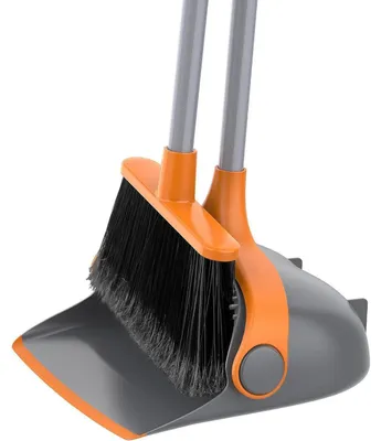 Image de MR.SIGA Set balai et pelle à poussière avec long manche et balai sur pied, set de balayage léger, gris 131 cm