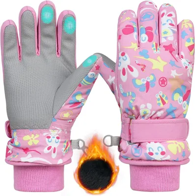 Immagine prodotto di Guanti da sci per bambini, invernali, impermeabili, comodi, rosa, taglia 7-9 anni