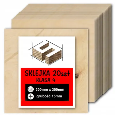 Immagine prodotto di Pannelli quadrati in compensato di betulla grezzo – incisione laser, fresatura CNC, modellismo, traforo, pirografia, découpage, pittura e fai da te – qualità 4 – 30 × 30 cm (300 × 300 mm) – 15 mm – 20 pezzi