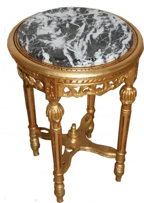 Zdjęcie produktu dla Stolik boczny Casa Padrino Barock, okrągły, złoty, 53 x 38 cm, styl antyczny - Ekskluzywny stolik boczny wykonany z drewna i marmuru