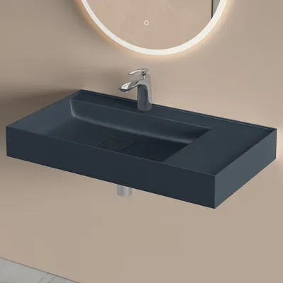 Produktbild von doporro Aufsatzwaschbecken Hängewaschbecken aus Mineralguss Waschbecken BTH: 80×46×12cm Waschplätze in matt Anthrazit inkl. Ablaufgarnitur Colossum630